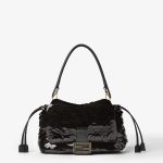 FENDI Mamma Baguette Medium Black crochet bag with maxi sequins